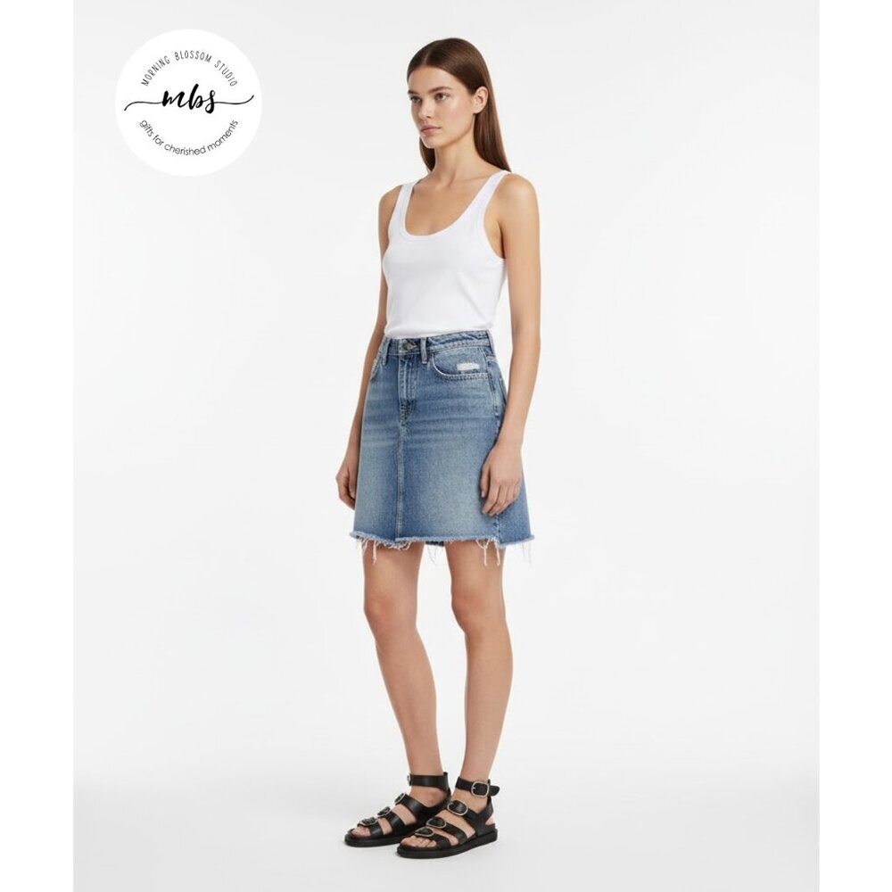 All Saints Kim Distressed Raw Hem Denim Mini Skirt Blue Women 2‎